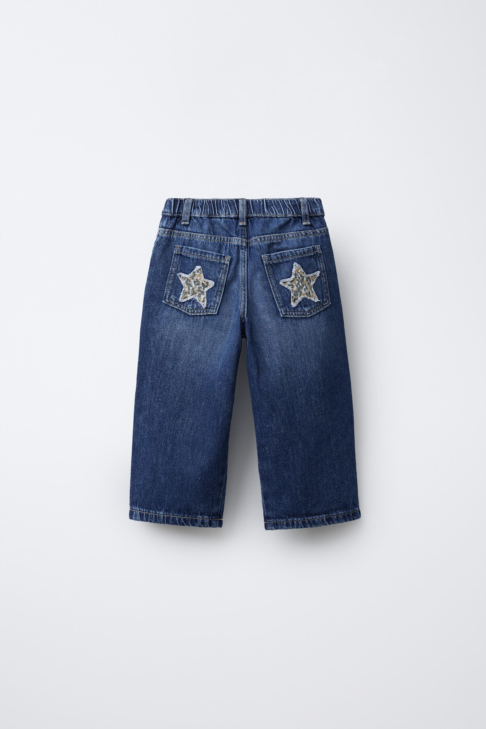 WIDE LEG JEANS WITH STAR ANIMAL PRINT PATCHES | Zara US