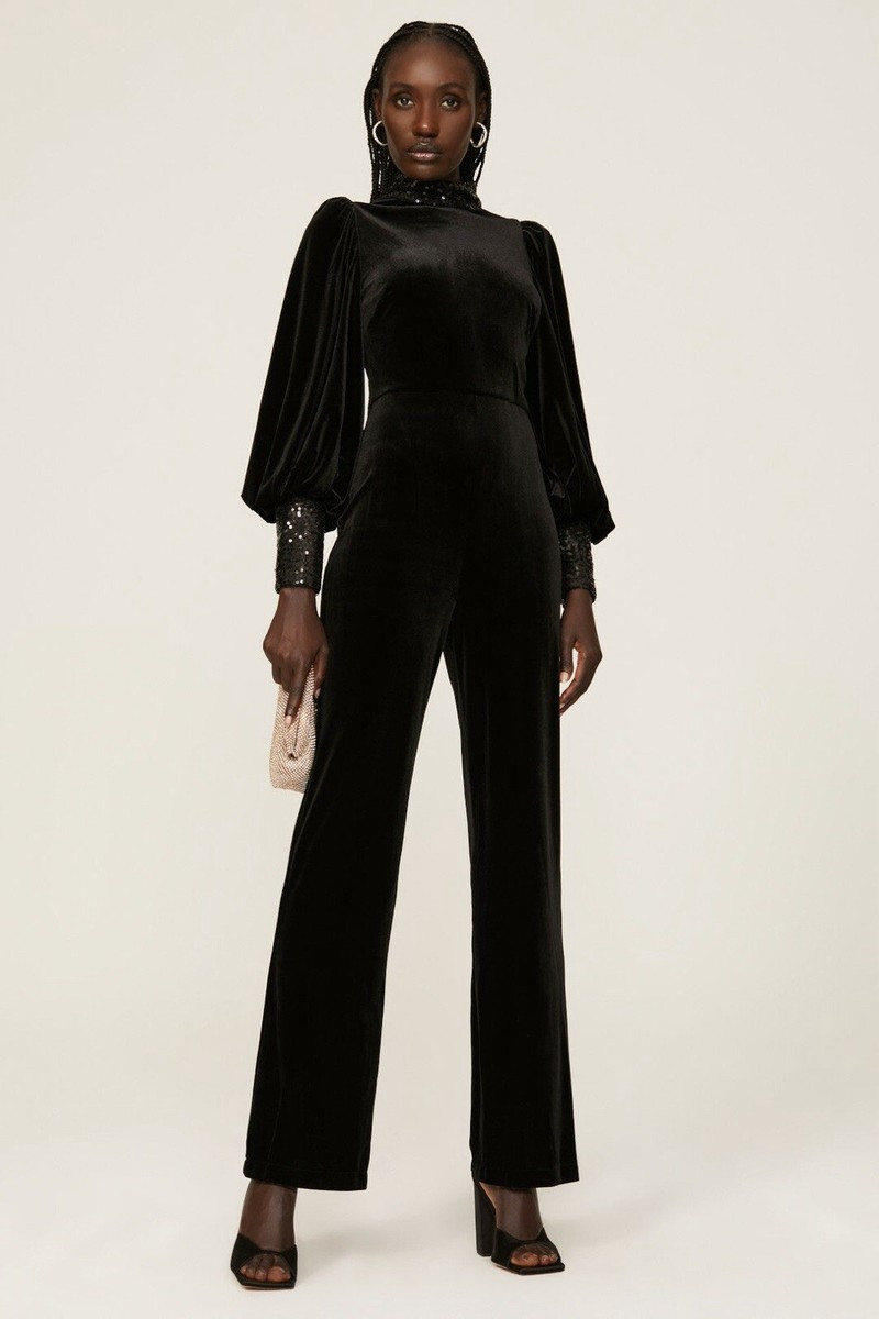 Badgley Mischka Black Velvet Jumpsuit Size Medium | eBay US