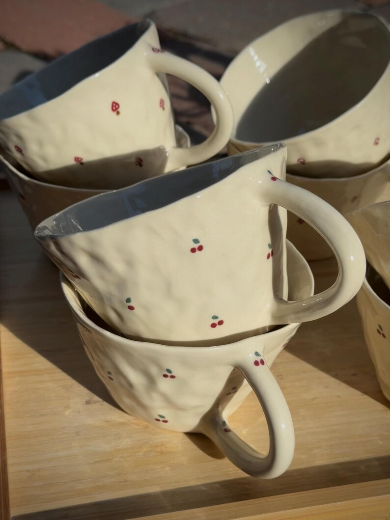 Handmade Ceramic Mini Cherry Mug, Mushroom Irregular Form Tea, Rustic Hand Pinched, Gift,pottery ... | Etsy (US)