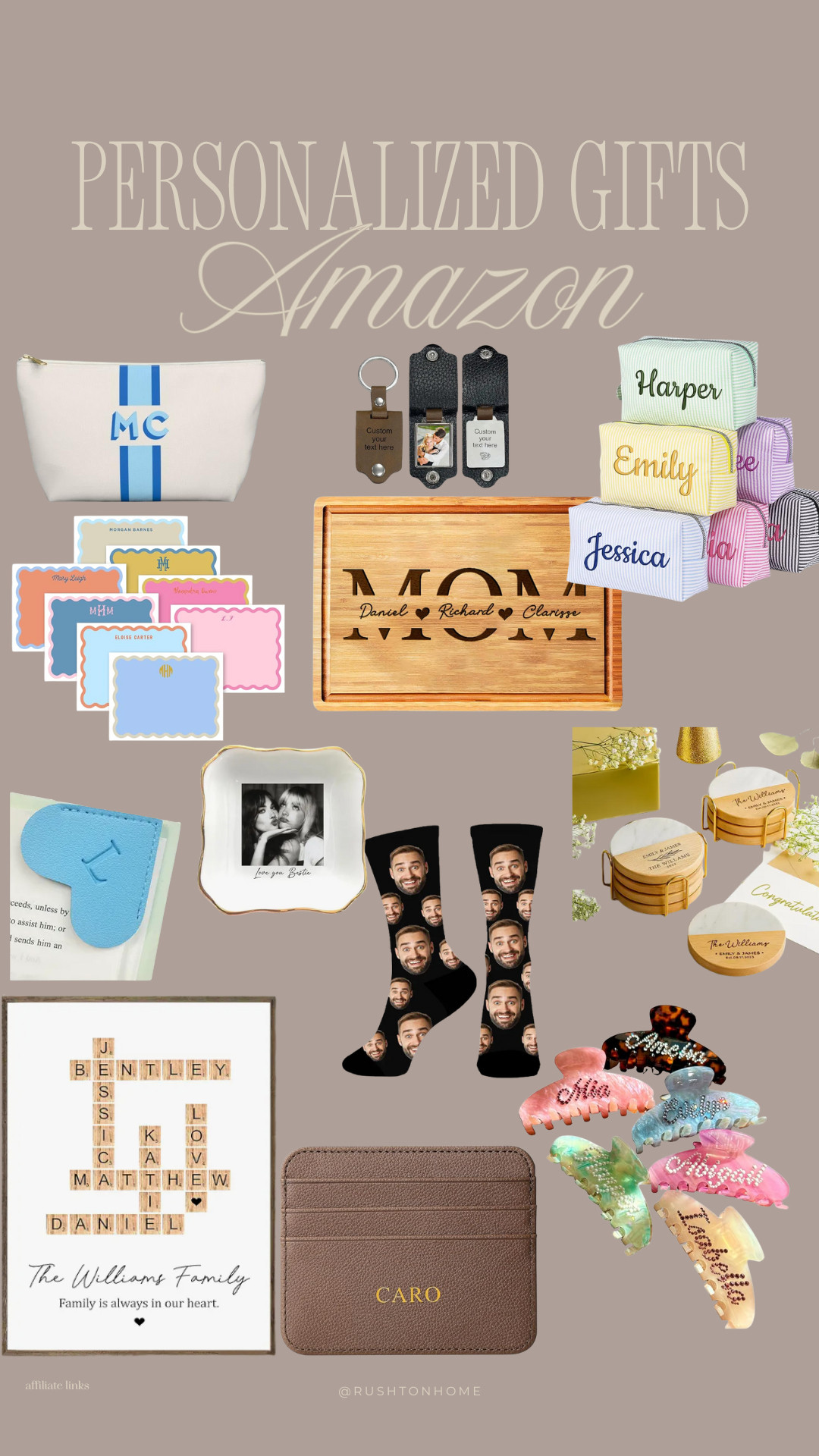 Amazon personalized gifts, monogram gifts, customized gifts amazon, unique christmas gifts, personalized pouches, custom keychains, engraved cutting board, custom makeup bags, personalized stationery, photo tray, custom socks, name hair clips, family name sign, monogram card holder, personalized coasters, custom home gifts, thoughtful christmas gifts, amazon gift ideas, affordable personalized gifts 

 #LTKGiftGuide #LTKHoliday #LTKSeasonal