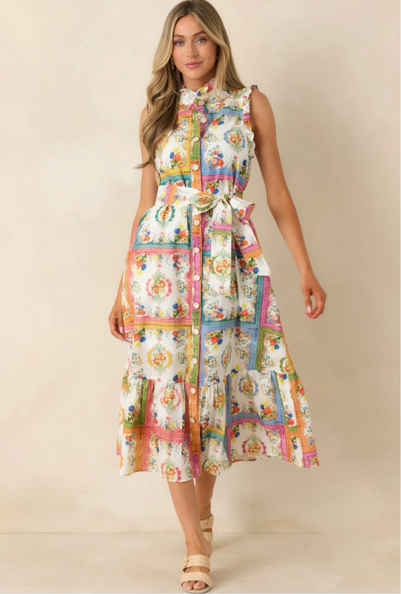Beautiful and colorful print sleeveless dress 

#LTKSeasonal #LTKMidsize #LTKOver40
