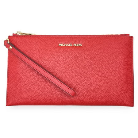 Michael Kors Women's Jet Set Travel Large Top Zip Pebbled Leather Wristlet Pouch (Bright Red) | Walmart (US)