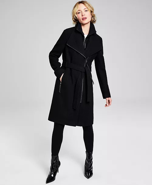 Calvin Klein Womens Wool Blend Belted Wrap Coat, Created for Macys - Macy's | Macy's