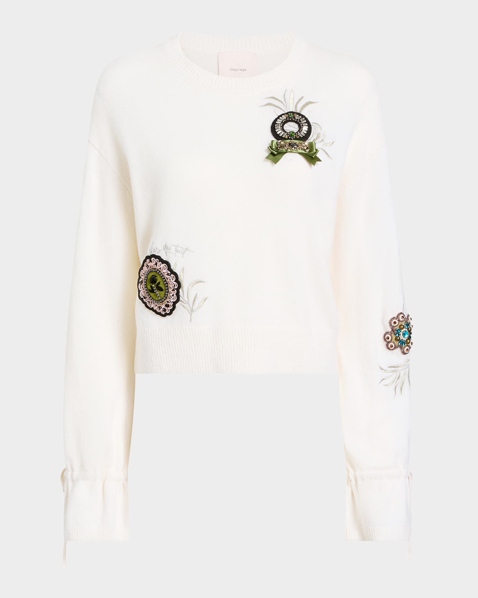 Heritage Rose Patch Embroidered Crewneck Sweater | Neiman Marcus