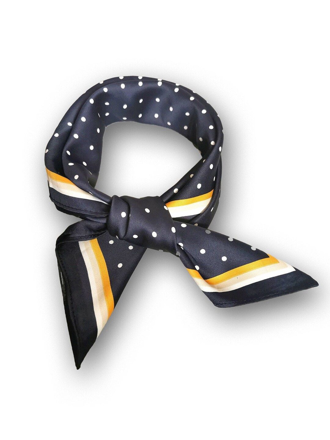 Square Polka Dots Silky Satin Scarf, Hair/Head/Neck Scarf, Navy Mustard Yellow, Decorative scarf | Etsy (UK)
