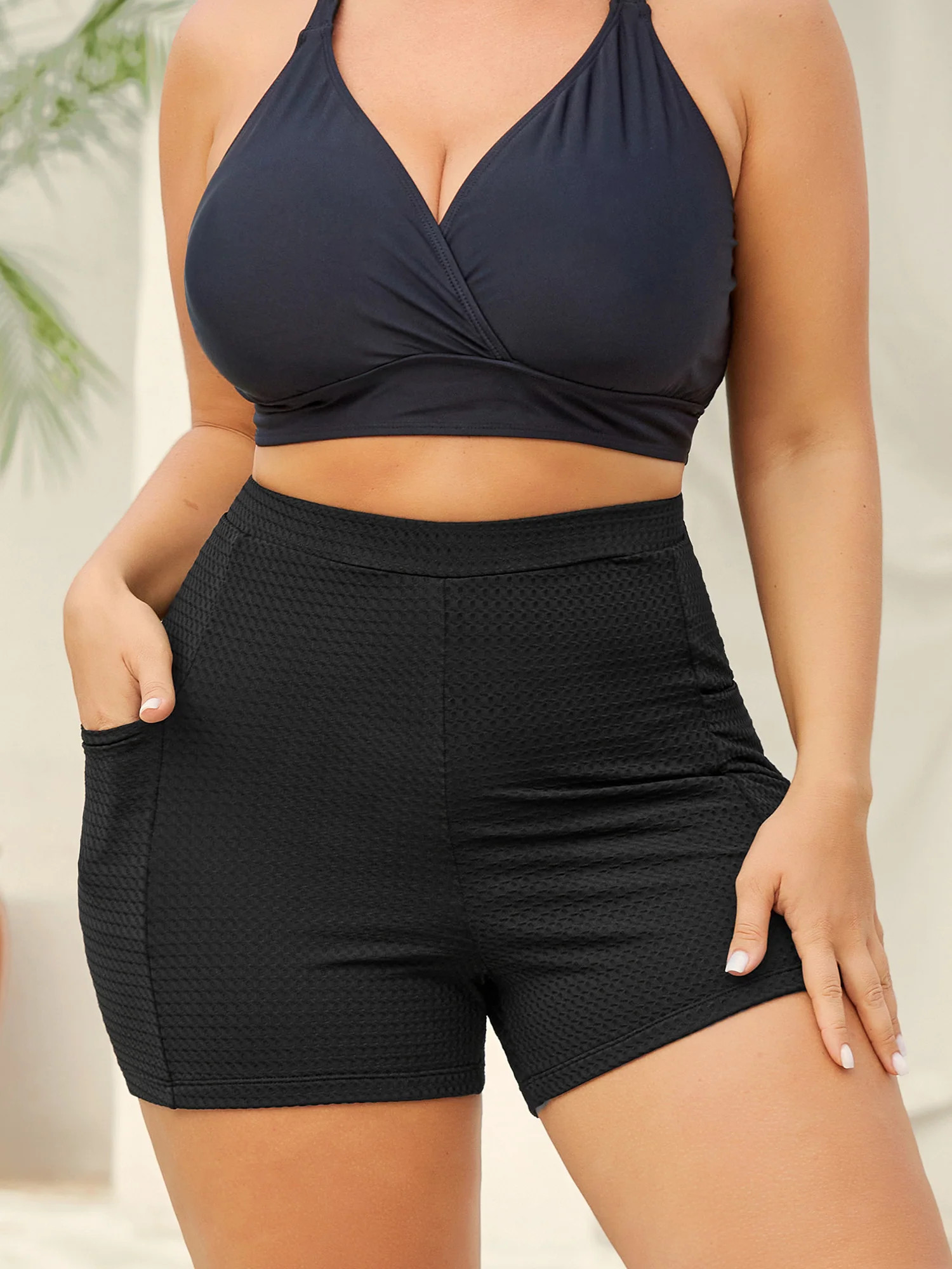 Textured Tight-Fit Pockets Swim Bottoms | Bloomchic