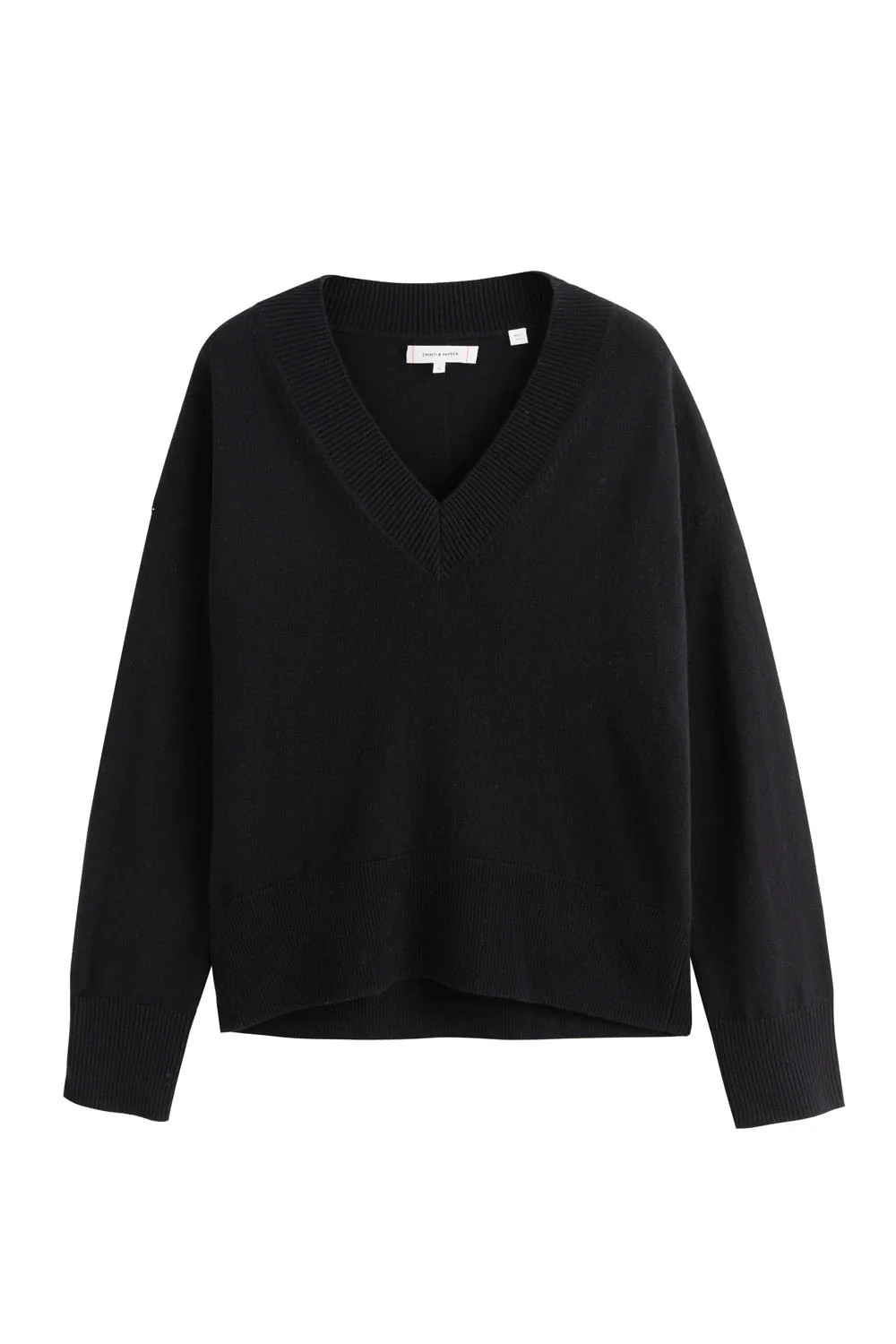 Black Wool-Cashmere V-Neck Sweater | Chinti & Parker