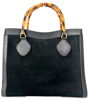 Vintage Gucci Bambo Black Suede Used Leather  Tote Bag Handbag | eBay US