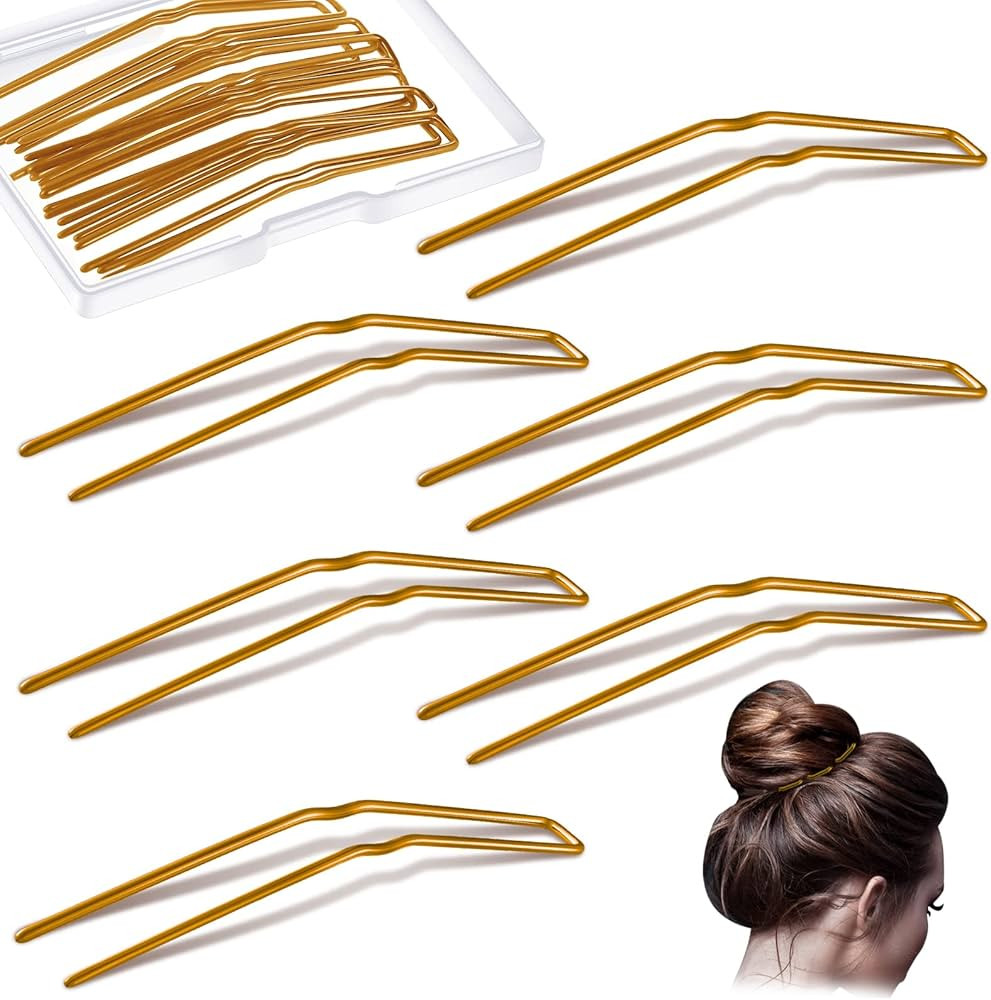 24 Pcs U Shaped Hair Pins Ballet Bobby Pins U Pin Hair Styling Pins Bobby Pins for Updo with Stor... | Amazon (US)