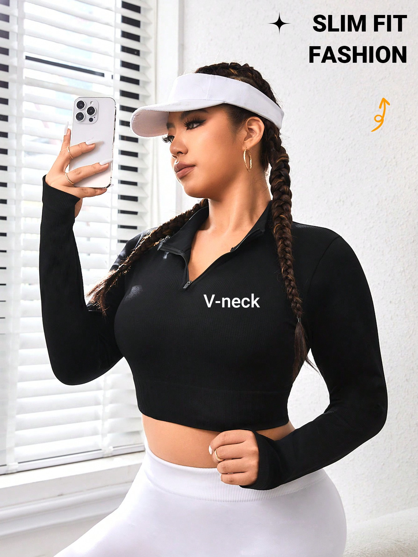 SHEIN Sports Plus Half Zip Thumb Holes Crop Sports Sweatshirt | SHEIN USA | SHEIN