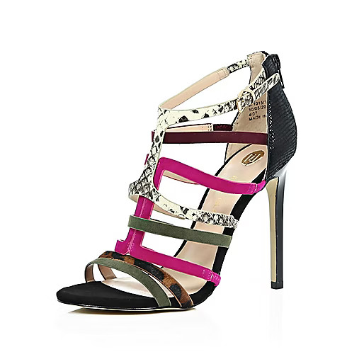 Black suede caged heeled sandals | River Island (UK & IE)