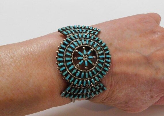 Vintage Zuni  Sterling Silver and Petit Point Turquoise Cuff Bracelet Unsigned | Etsy (US)