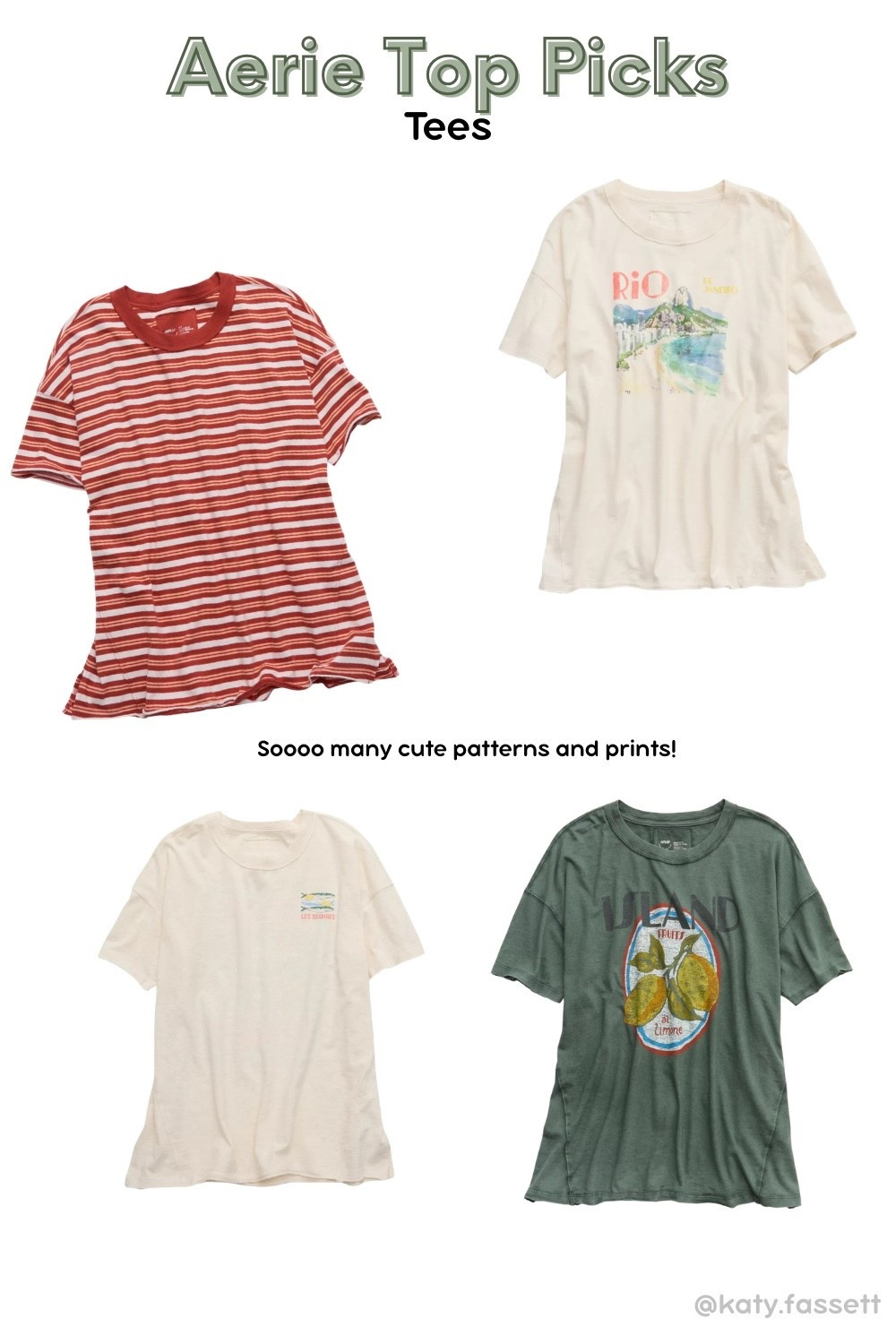 My favorite aerie tees ever!! So many cute patterns and colors! Just copy the promo code to get the discount!! 