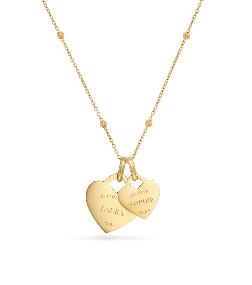 Double Heart Token Necklace (Gold) | Abbott Lyon