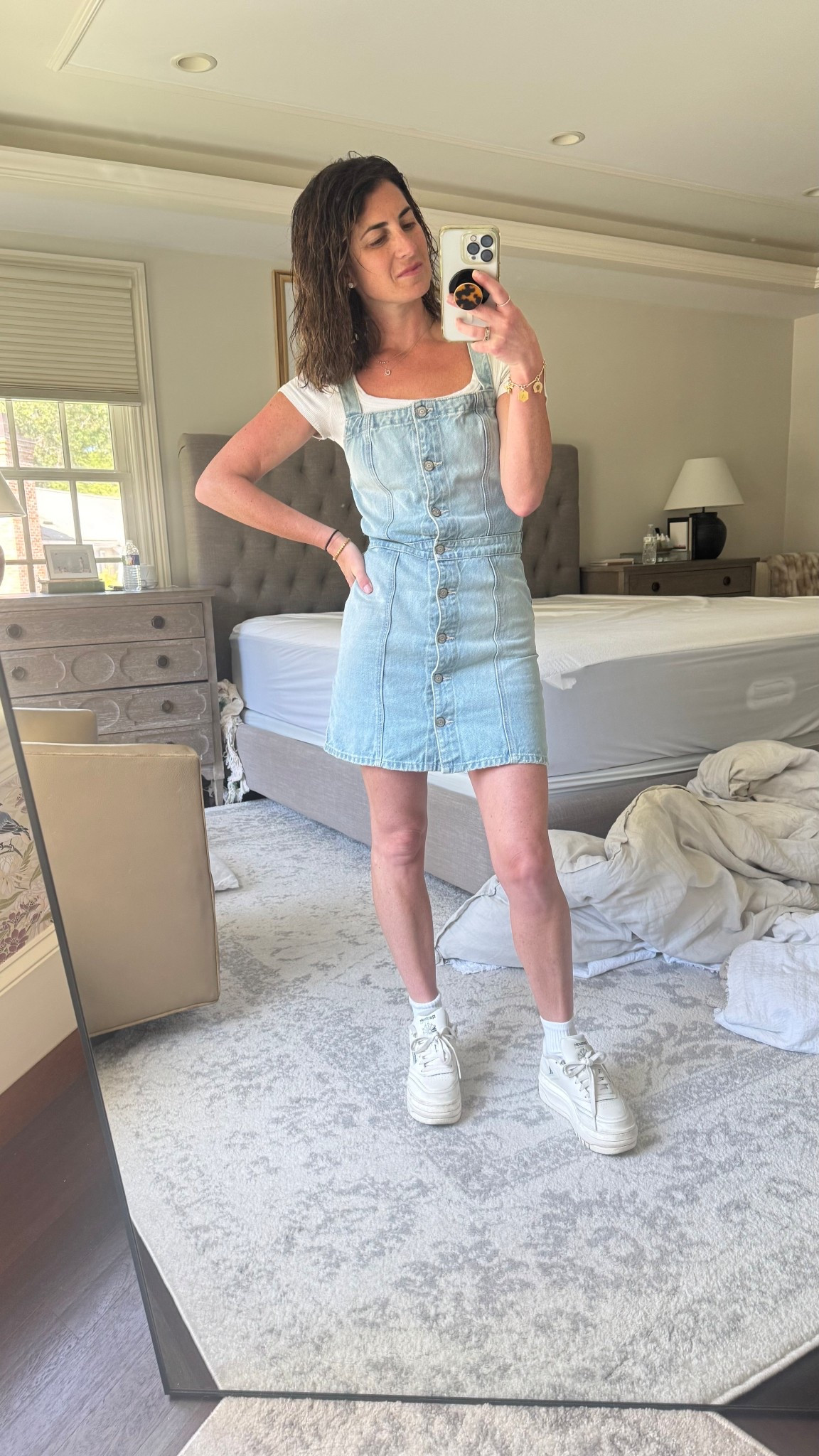 Denim jumper platform sneakers white tee

#LTKFindsUnder50 #LTKFindsUnder100 #LTKPetite