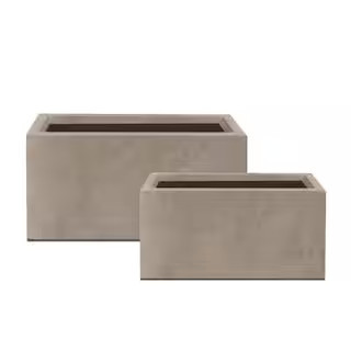 31.4 in. & 23.6 in. L Rectangular Weathered Lightweight Long Low Planters w/Drainage Hole (Set of 2) Outdoor/Indoor | The Home Depot