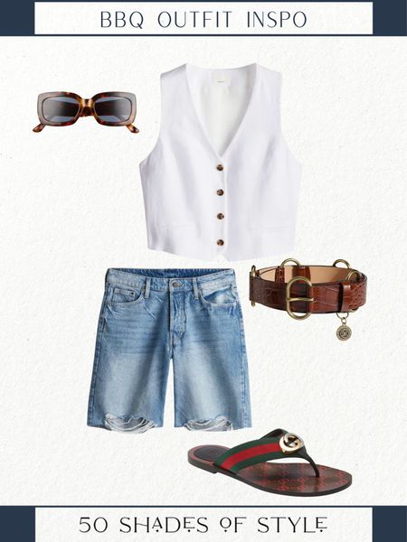 Sharing a chic outfit for your next BBQ or summer party. 

Summer bbq outfit, denim shorts summer outfit, H&M denim shorts outfit, Gucci summer slides

#LTKOver40 #LTKShoeCrush #LTKStyleTip