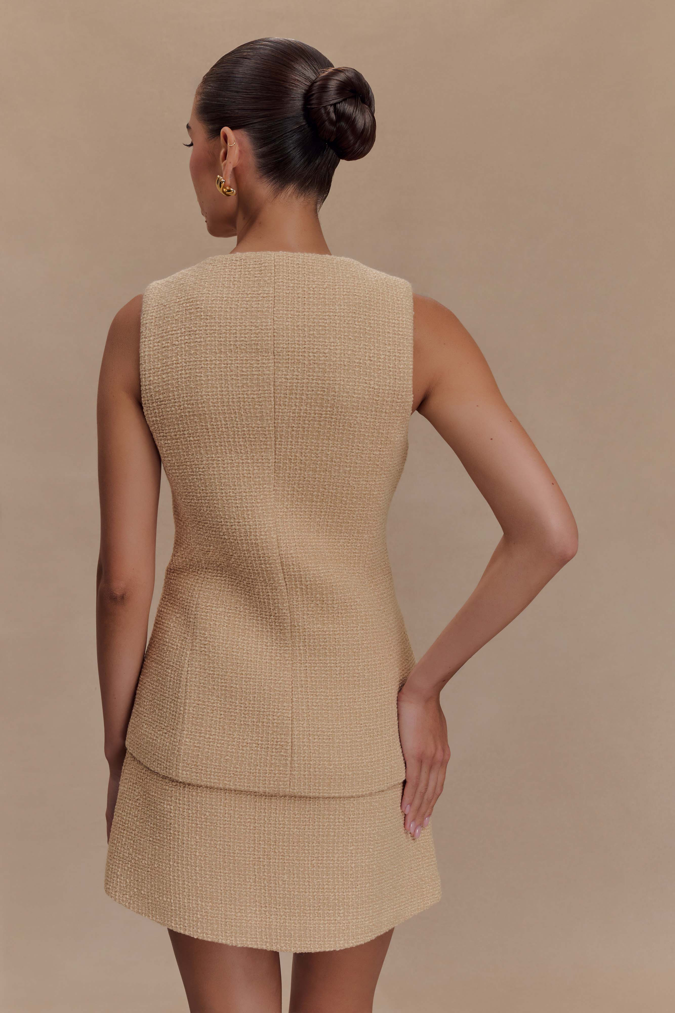 Camilla Boucle Sleeveless Vest - Light Taupe | MESHKI US