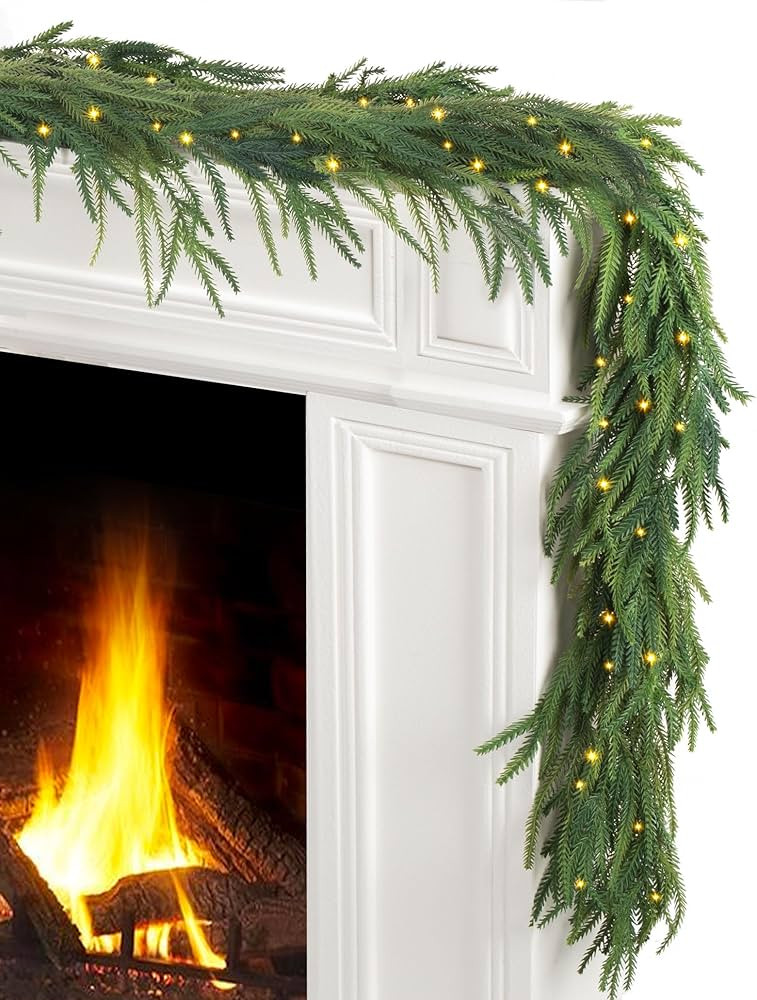Jin&Bao 9FT Real Touch Norfolk Pine Garlands, Christmas Garland with Lights, Christmas Decoration... | Amazon (US)
