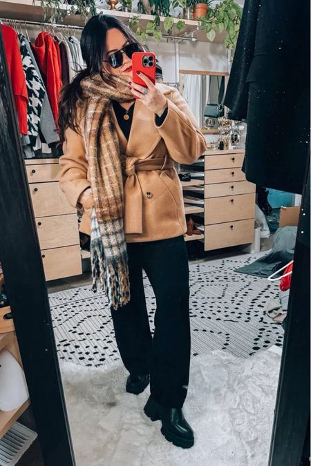 Midsize winter outfit idea. Amazon matching sweater set xl Belted coat large Oversized scarf Lug sole boots

#LTKstyletip #LTKSeasonal #LTKmidsize
