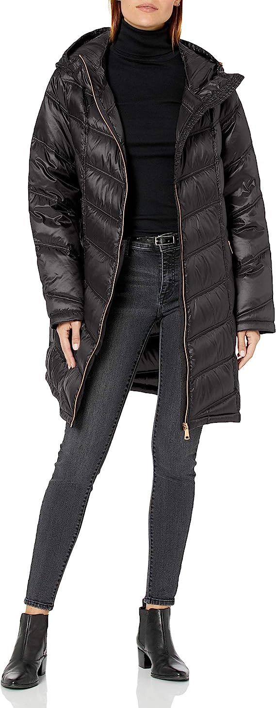 Calvin Klein Women's Hooded Chevron Quilted Packable Down Jacket (Regular and Plus) | Amazon (US)