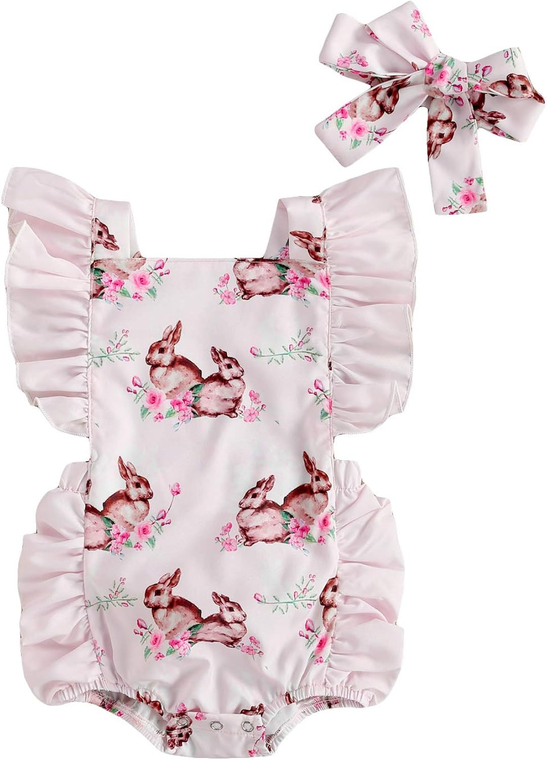 Newborn Baby Girl Easter Clothes Backless Ruffle Sleeveless Rabbit Bunny Romper Bodysuit Jumpsuit... | Amazon (US)