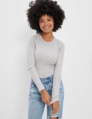 AE Long-Sleeve Crew Neck Bodysuit | American Eagle Outfitters (US & CA)