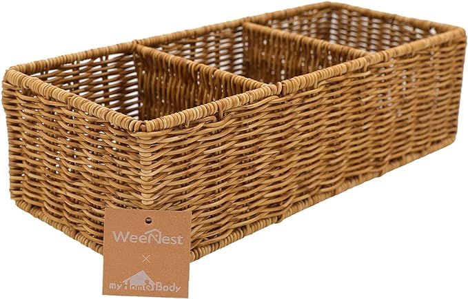 myHomeBody Wicker Basket With 3 Compartments | Woven Baskets for Organizing | Storage Basket, Toi... | Amazon (US)
