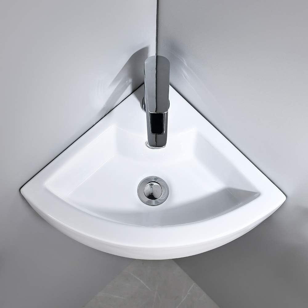 Small Corner Wall Mount Bathroom Sink and Faucet Combo with Overflow White Porcelain Ceramic Abov... | Amazon (US)