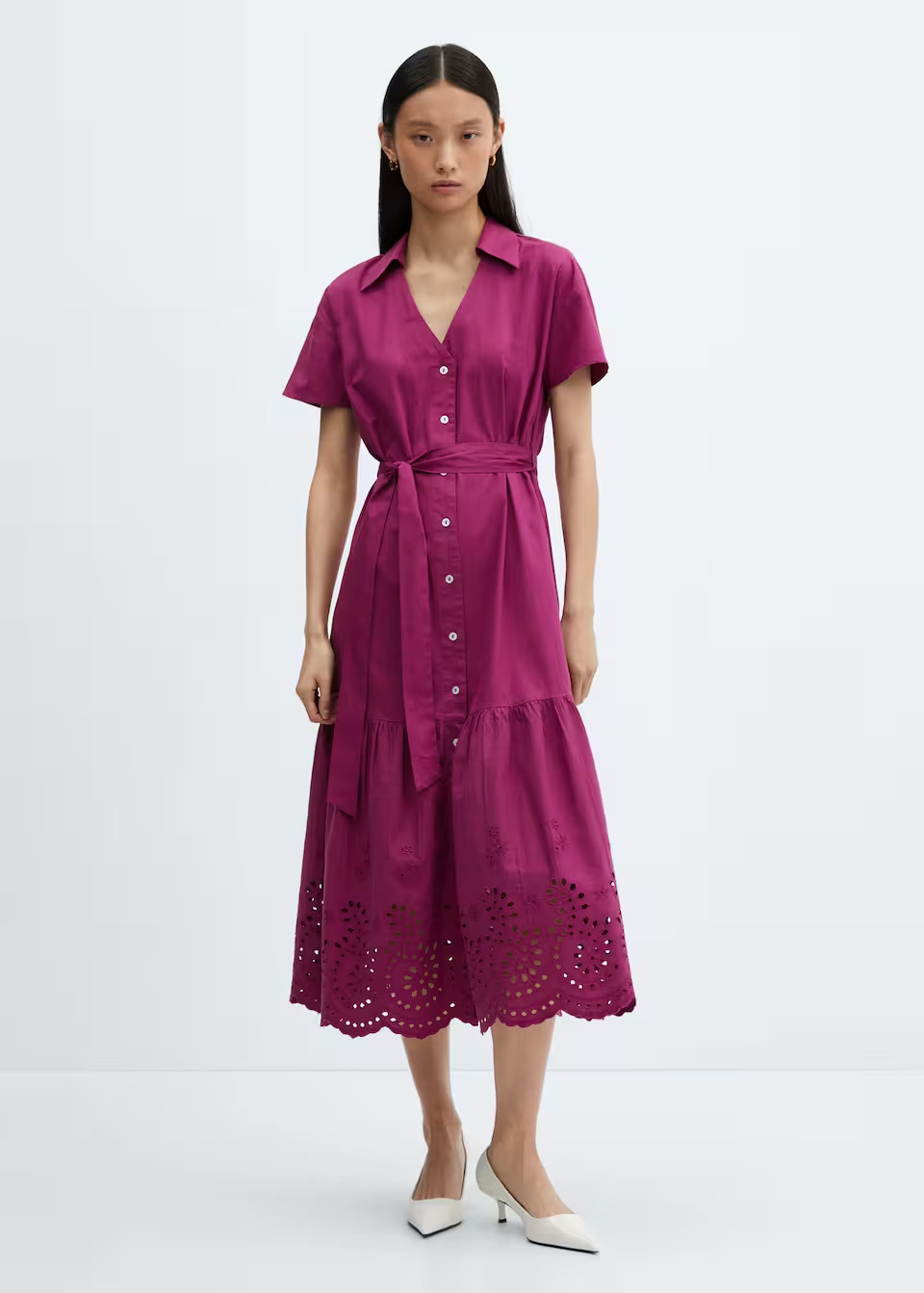 Openwork detail shirt dress -  Women | Mango USA | MANGO (US)