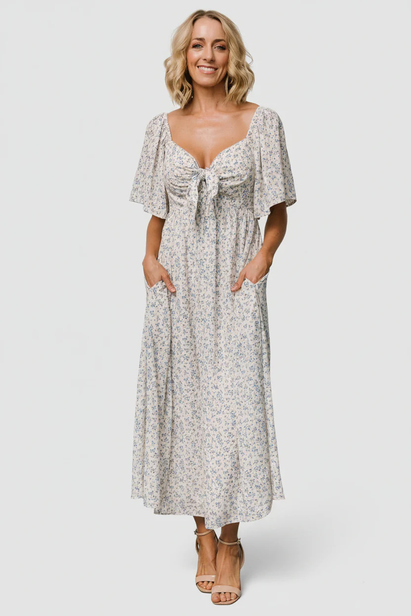 Carah Tie Dress | Off White + Blue Floral | Baltic Born
