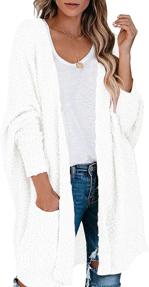 ANTSZONE Women's Oversized Popcorn Soft Knit Batwing Sleeve Open Front Long Cardigan Sweaters wit... | Amazon (US)
