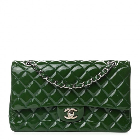 Patent Calfskin Quilted Medium Double Flap Green | Fashionphile