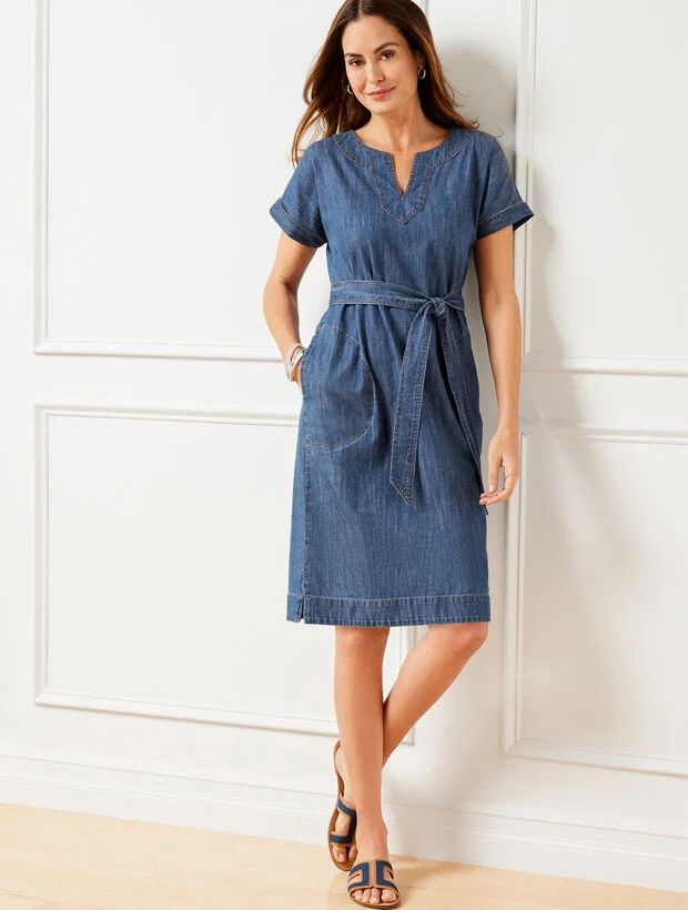 Denim Tie Waist Shift Dress | Talbots