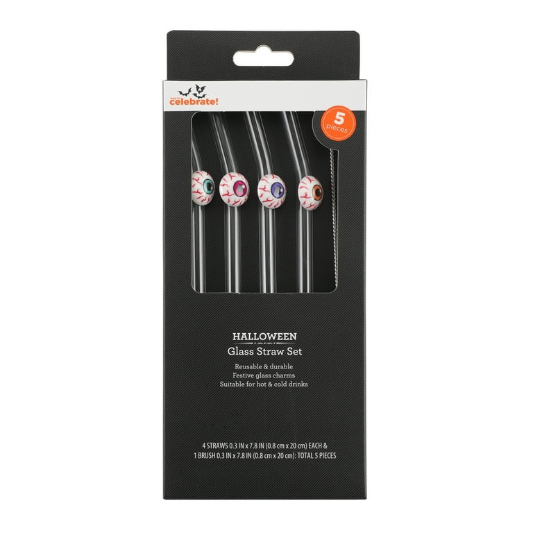 WAY TO CELEBRATE 4 PC GLASS STRAWS SET WITH CLEANING BRUSH PDQ-EYEBALLS | Walmart (US)