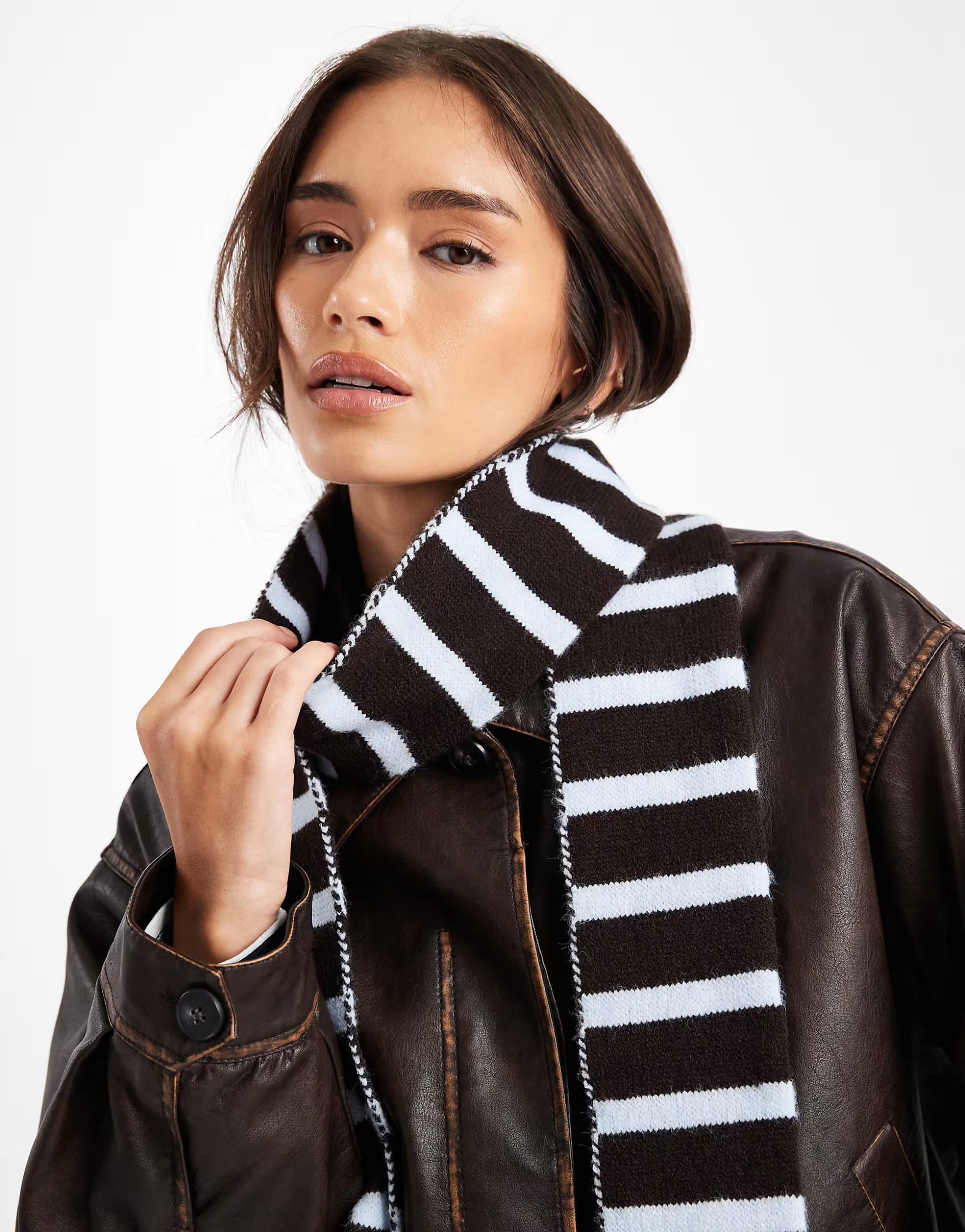 Daisy Street thin fluffy scarf in blue stripe | ASOS (Global)