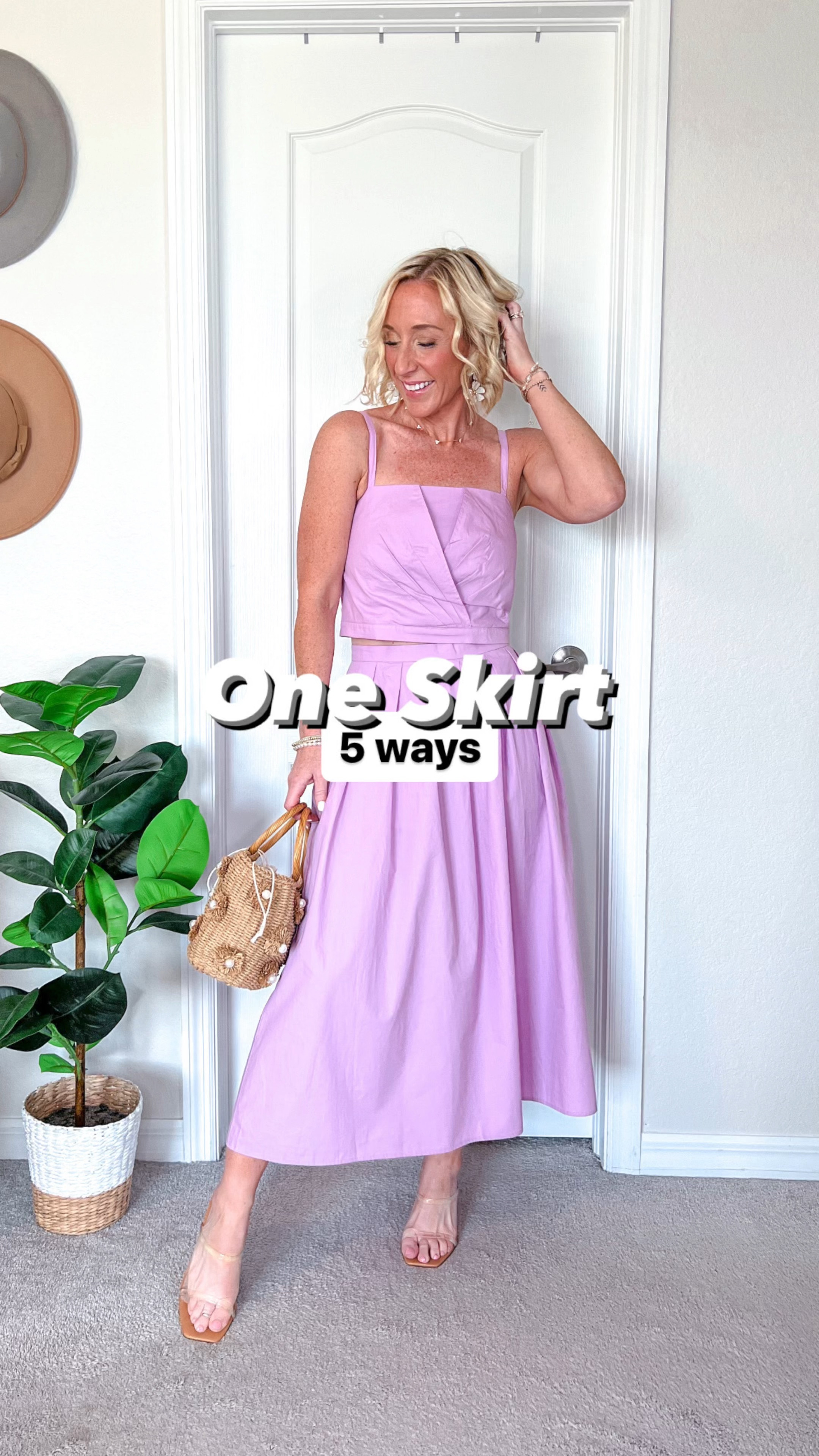 One skirt - 5 ways:
• skirt - size 0 (I feel like it runs big).
1. Matching cami - size 0.
2. Graphic tee - size medium.
3. Tank & jacket are both old, but I’m linking similar.
4. Matching sweater - size small.
5. White tee - size small.
* clear strap heels - tts. 
* sneakers - tts & comfortable! 
* sandals - tts  


#LTKStyleTip #LTKVideo #LTKSeasonal