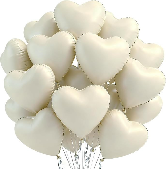 TONIFUL 30Pcs 18 Inch Cream White Heart Balloons Cream White Heart Shape Foil Mylar Balloons Deco... | Amazon (US)
