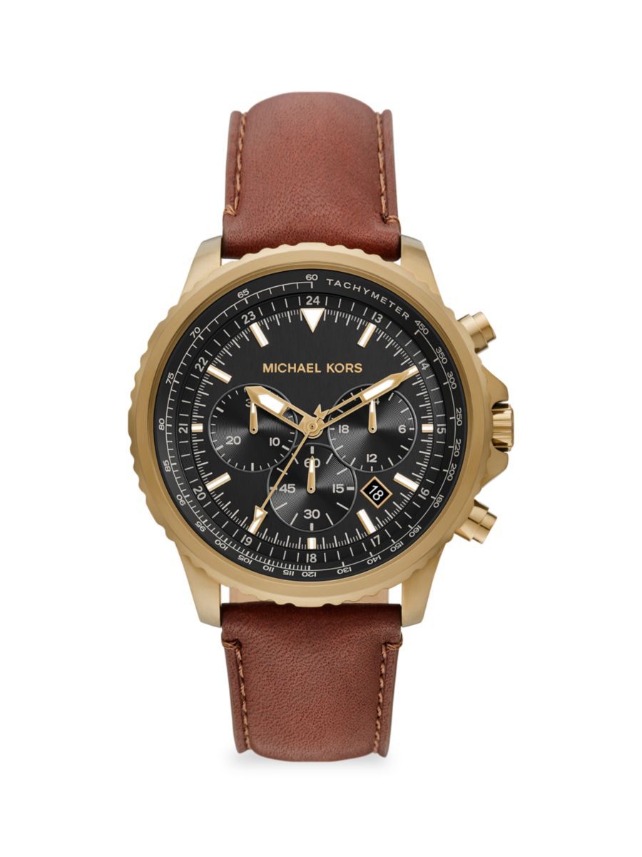 Michael Kors Cortlandt Chronograph Brown Leather Watch | Saks Fifth Avenue