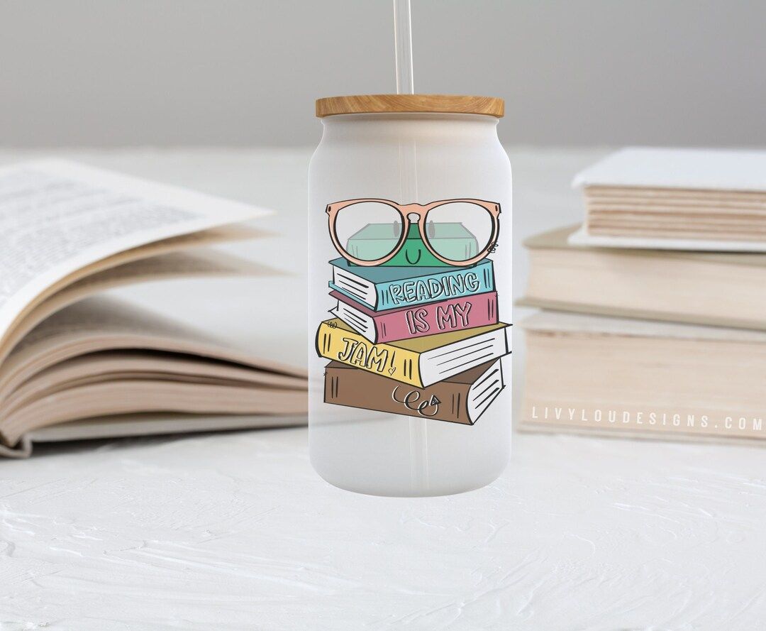 Books are My Jam, Coffee Glass, Frosted Can Glass With Lid, Iced Coffee Glass, Book Lover Gift, C... | Etsy (US)
