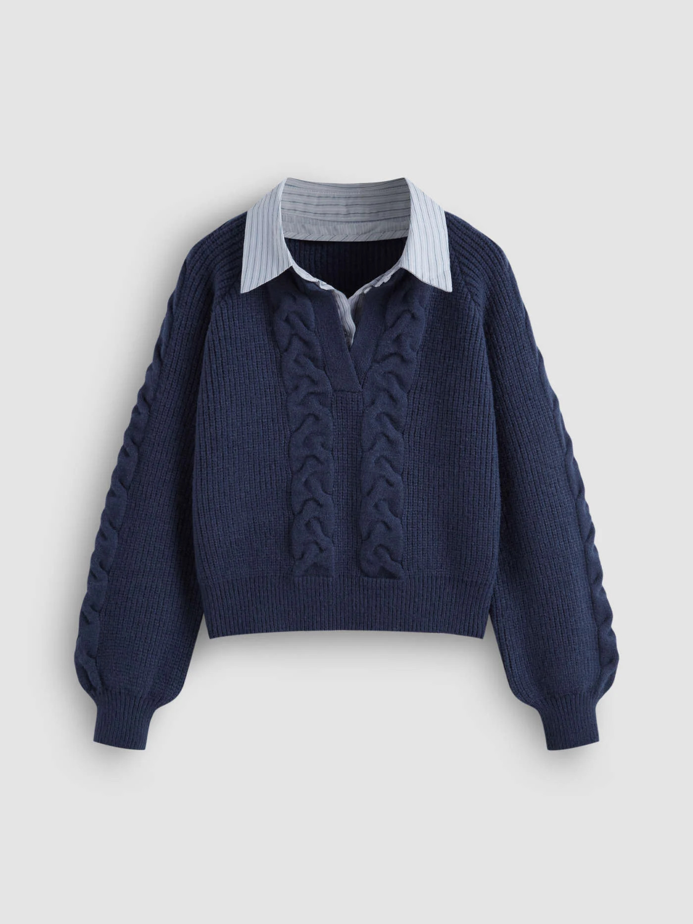 Cable Knit Collar Two Tone Long Sleeve Top | Cider