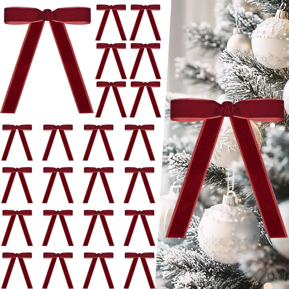 Artmag 24 Pcs Velvet Bows for Christmas Tree Rustic Velvet Christmas Ornaments Rustic Bows for Do... | Amazon (CA)