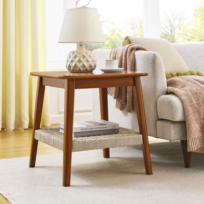 INFURNIC Desks Mid-Century Side Table with Woven Shelf, Boho Side Table with Storage, Bedside Tables, Small Side Table, Brown, 23"*23"*23" | Target
