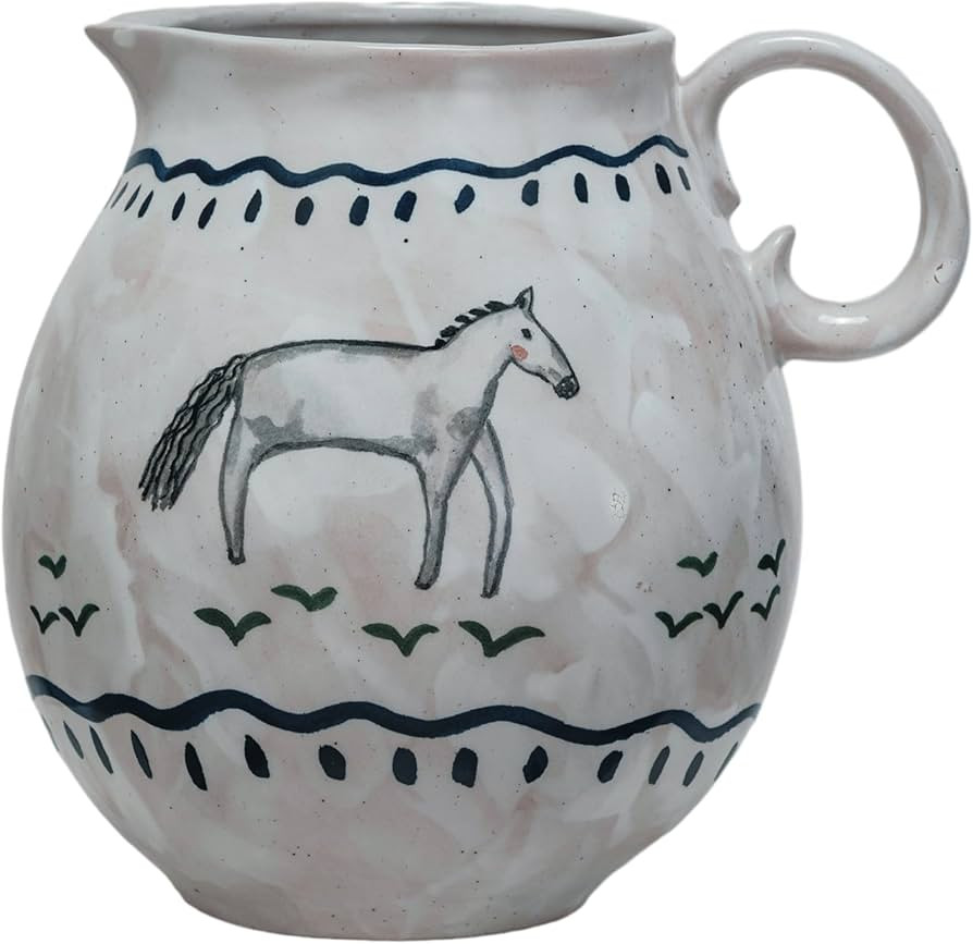 Creative Co-Op Horse Stoneware Pitcher, Multicolor | Amazon (US)