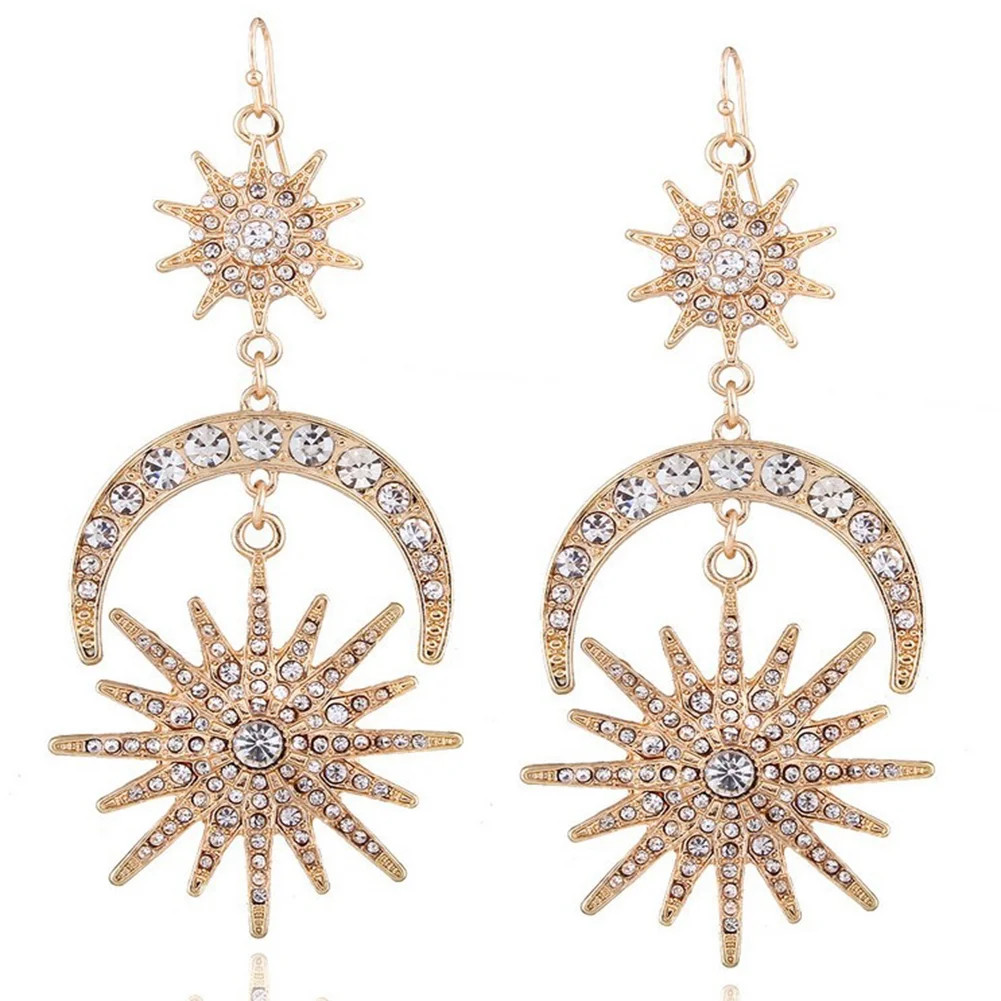 Luxury Sun Moon Drop Earrings Shiny Rhinestone Ear Hook Boho Statement Jewelry | Walmart (US)