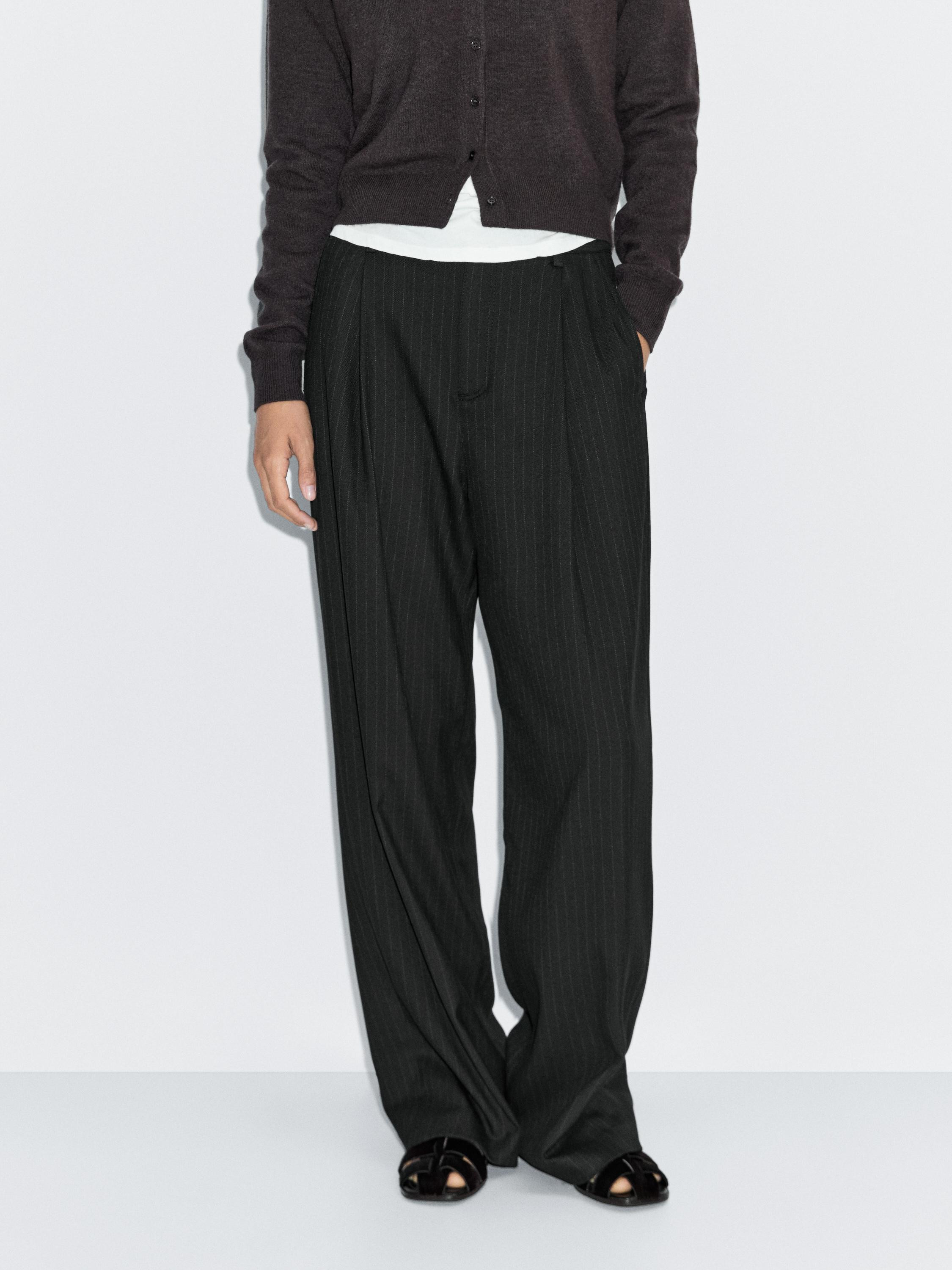 Mid-rise wide-leg pinstripe trousers · Black, Navy Blue, Charcoal · Dressy | Massimo Dutti | Massimo Dutti UK