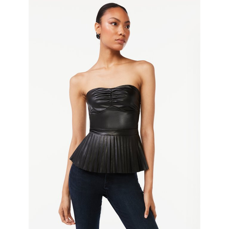 Scoop Women's Strapless Faux Leather Pleated Top | Walmart (US)