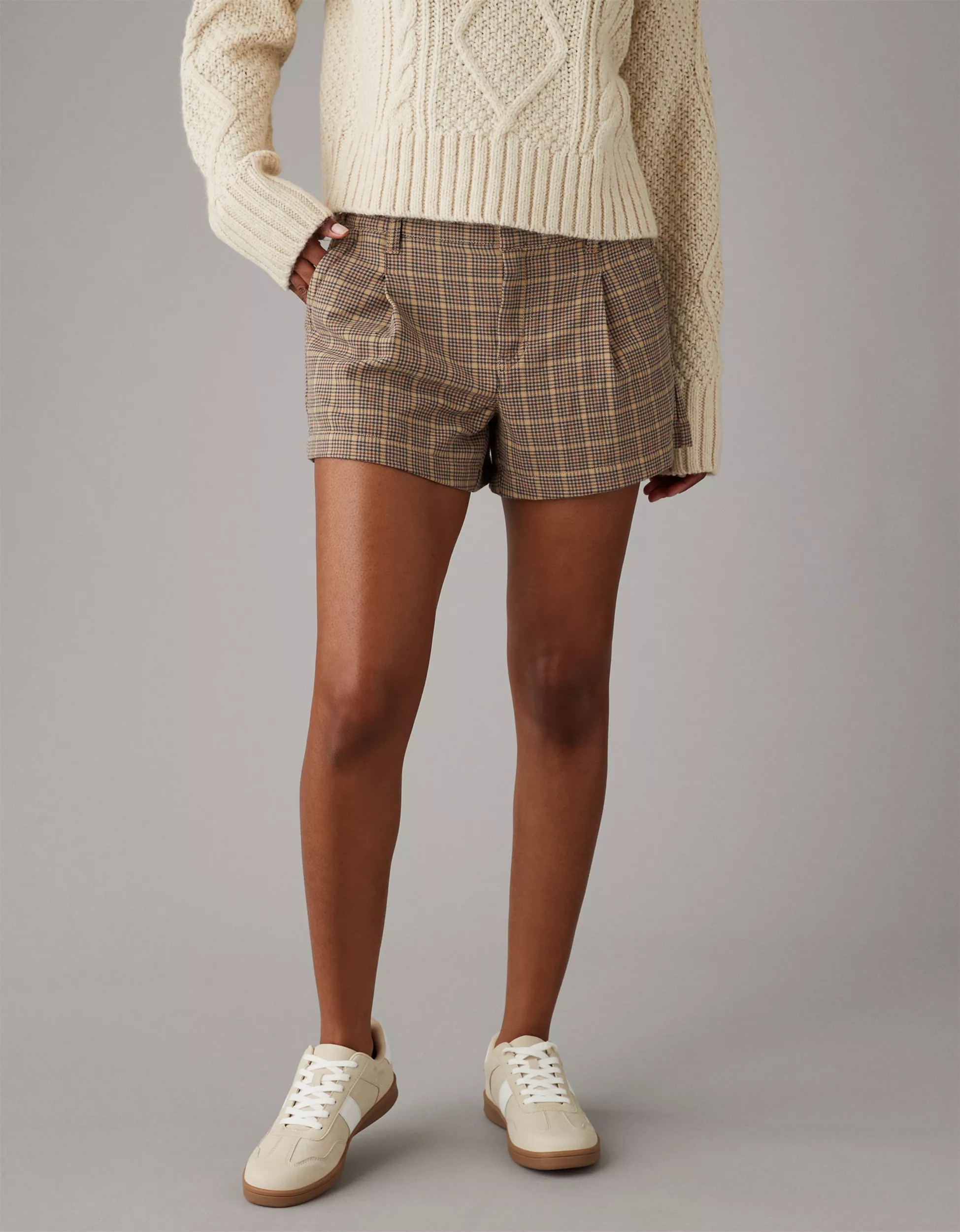 AE High-Waisted Plaid Baggy Trouser Short | American Eagle Outfitters (US & CA)
