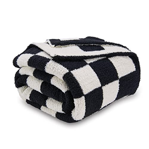 CozeCube Super Soft Fullfy Microfiber Reversible Knitted Blankets, Warm Cozy Fuzzy Plush Throw, Black and White Checkered Throw Blanket for Couch Bed Sofa, 50" x 60" | Amazon (US)