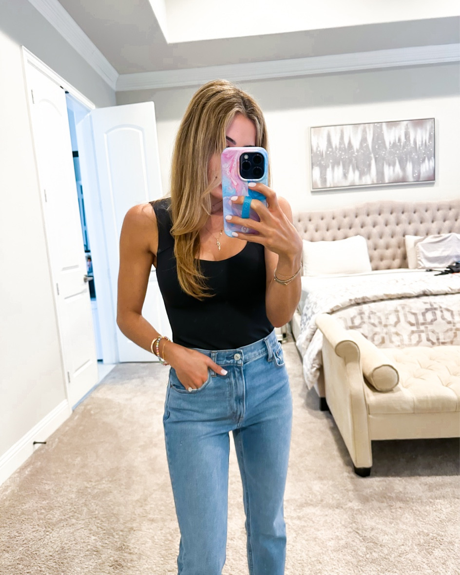 Jeans with no rips size 24s black flattering bodysuit Xs on sale date night outfit 

#LTKunder50 #LTKunder100 #LTKsalealert